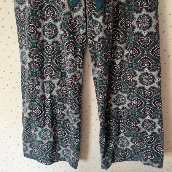 Soma Pajama Set Large Paisley Green Blue Stretch Pockets Lounge Cozy Holiday - Picture 15 of 16